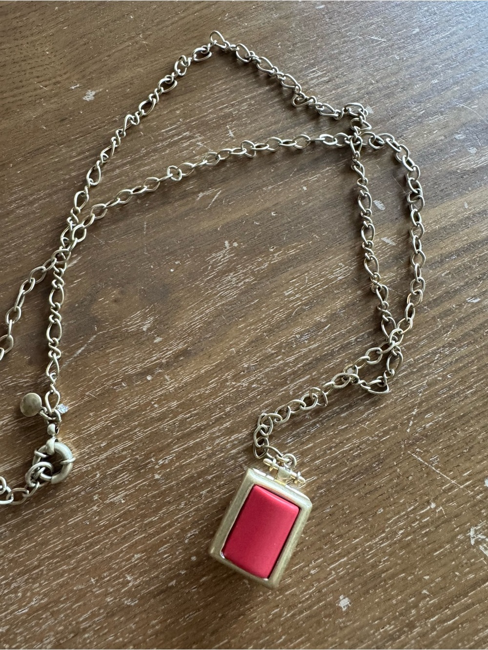 J. Crew Gold-Tone Chain Necklace with Red Rectangle Pendant